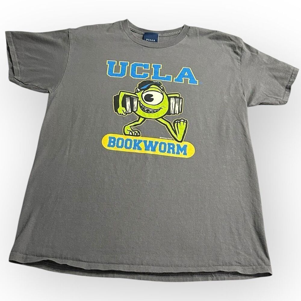 Pixar Men's Size Medium Gray Mike Wazowski UCLA Book Worm Short Sleeve T-Shirt